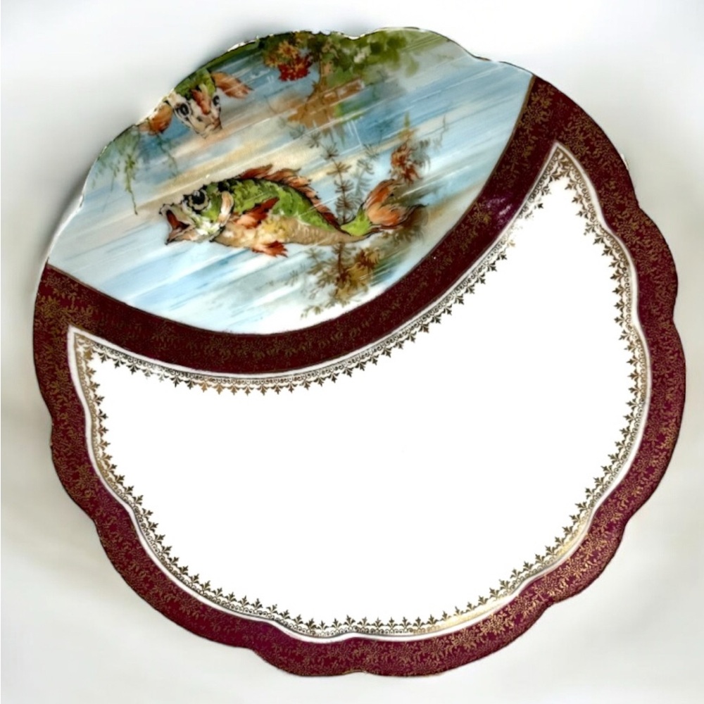 Vintage Imperial Crown China Austria Fish Plate Hand Painted Scalloped